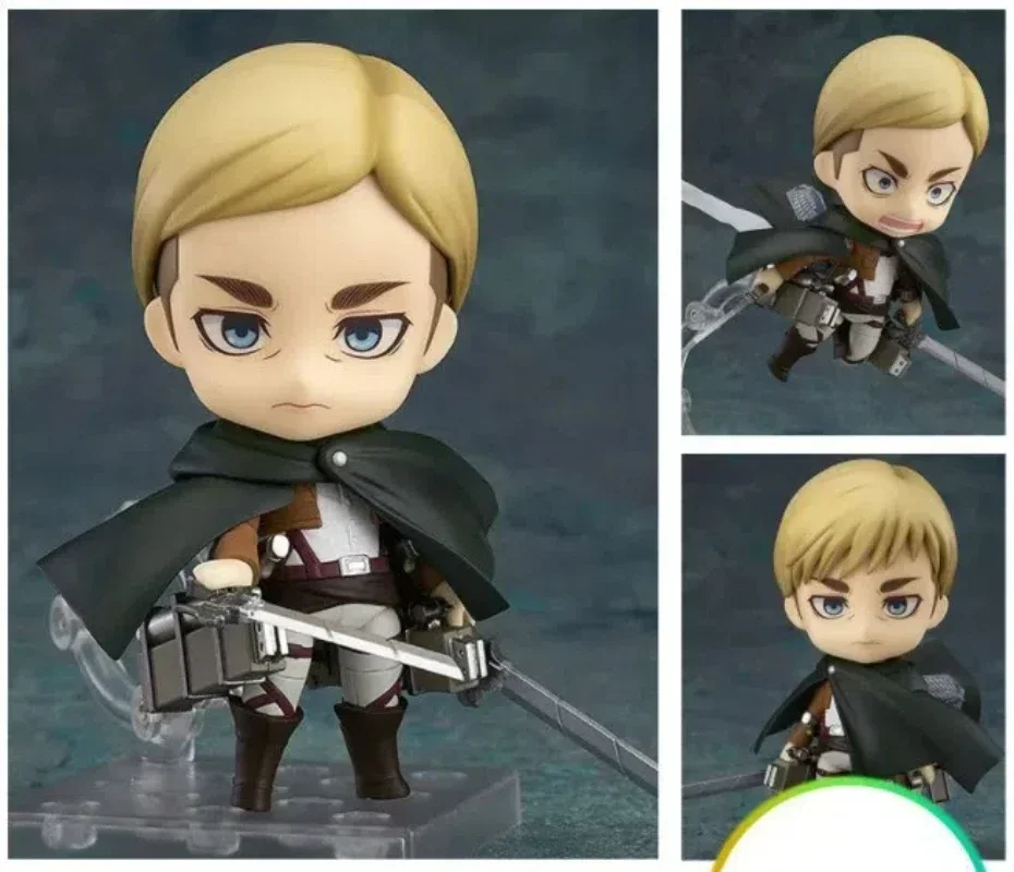 New 10CM Anime Attack on Titan Erwin Smith Q Version kawaii Joint replaceable Action Figures PVC Model Desk Decor Toy Gift boxed