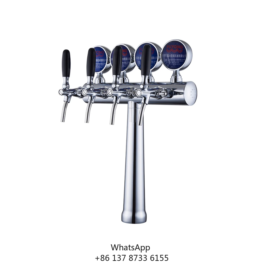 

4 Tap T Type Draft Beer Cooler Machine Dispenser Steel And Brass Beer Tower With PC Straw For Bars Drinking Bar Accessories