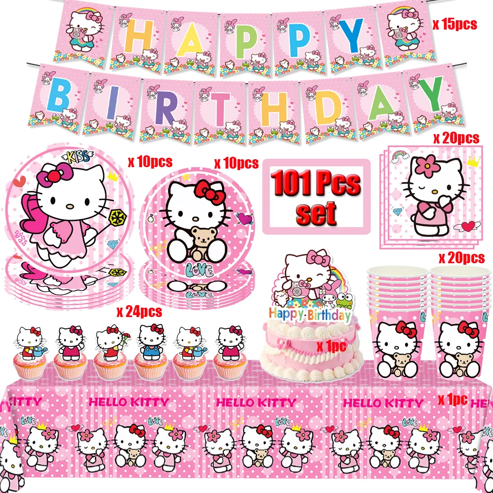 

Kawali Hello Kitty Baby Shower Supplies Birthday Party Decorations Foil Balloons Tableware Plate Napkin Backdrop Party Supplies