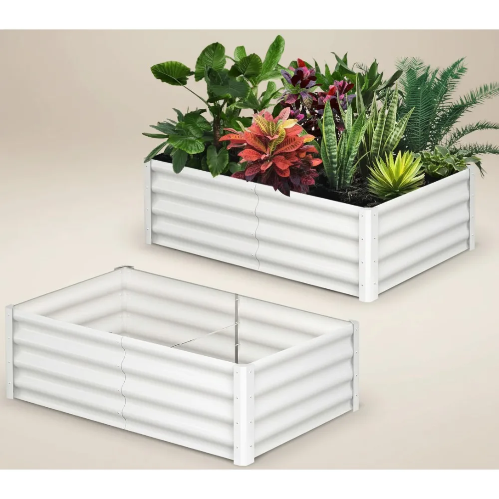 

2 Pcs 6x3x1FT Galvanized Raised Garden Bed with Open Base, Safety Edge & Support Poles for Outdoor Planting