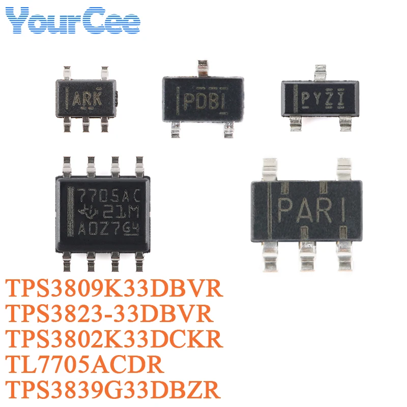 5pcs TPS3823-33DBVR TPS3823 SOT23-5 TPS3839G33DBZR TPS3809K33DBVR Power Supply Voltage Monitor IC Chip TL7705ACDR TPS3802K33DCK