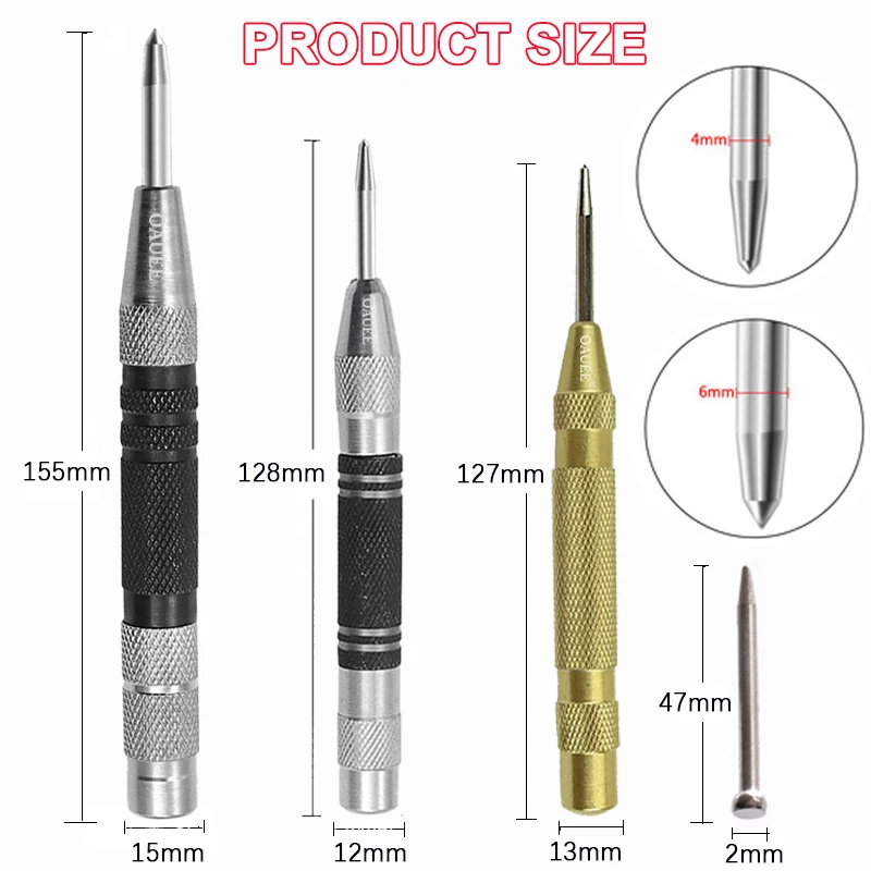 Automatic Center Punch Spring Loaded Locator Woodworking Metal Drill Adjustable Kerner Center Pin Press Dent Marker Hand Tools