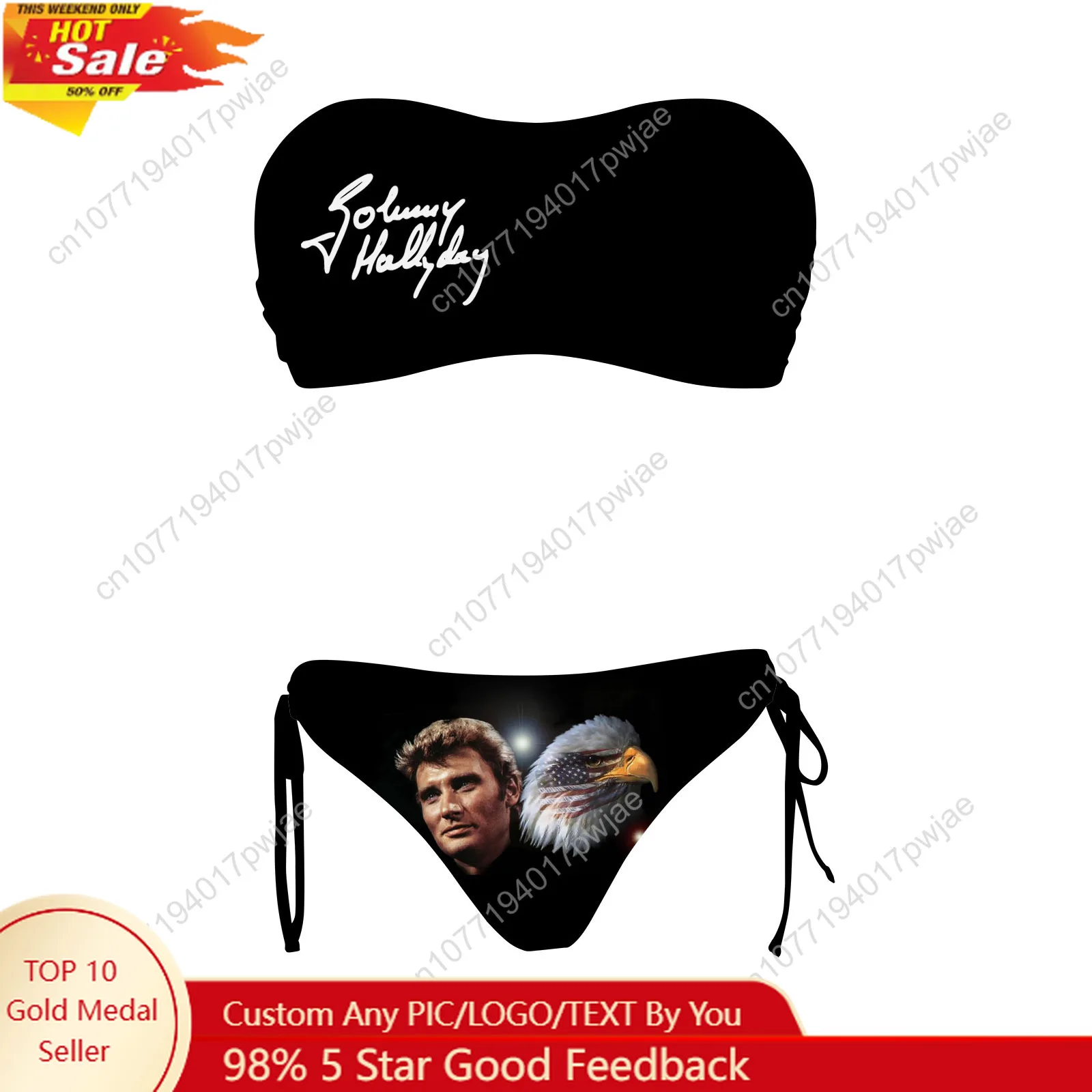 

Johnny Hallyday Singer Custom Swimsuit Womens Drawstring Two Piece Set Bathing Suits Swimwear Pool Party Beach Bikini Beachwear