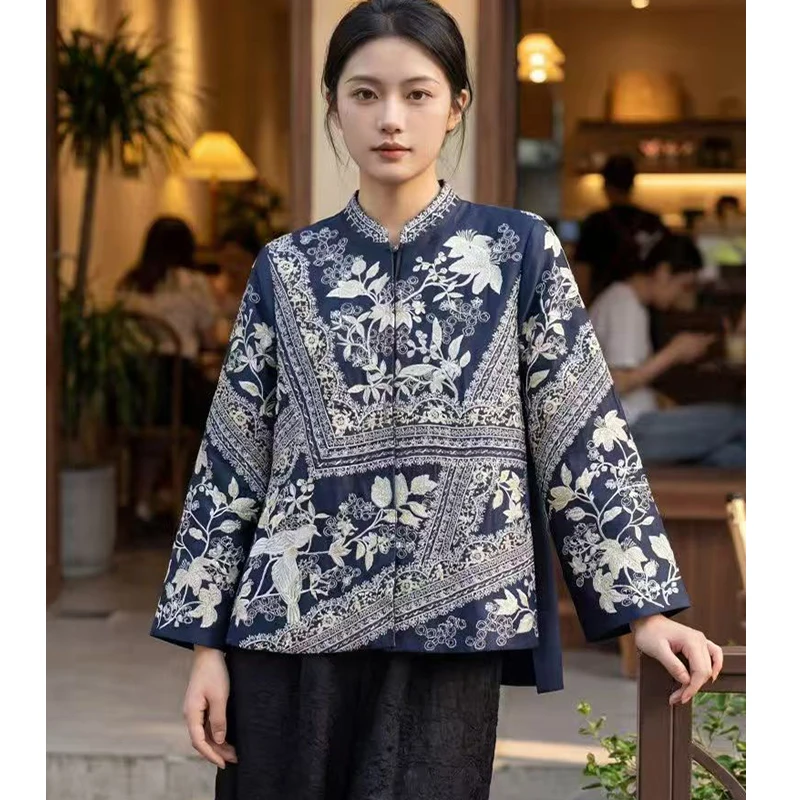 Spring and Autumn new exclusive design stand collar embroidered nail bead elegant women's jacket S-XL