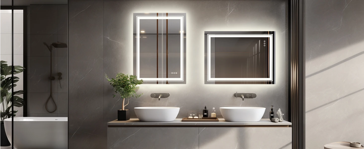 Crystal LED Bathroom Mirror Dimmable IP65 Waterproof Double Lights Vanity Makeup Mirror Luxury Dressing Wall Mount