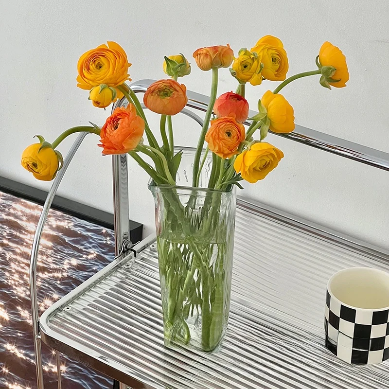 Simple Transparent Glass Flower Vase Iceberg Pattern Living Room Dining Table Decoration  Flowers Arrangement Decor