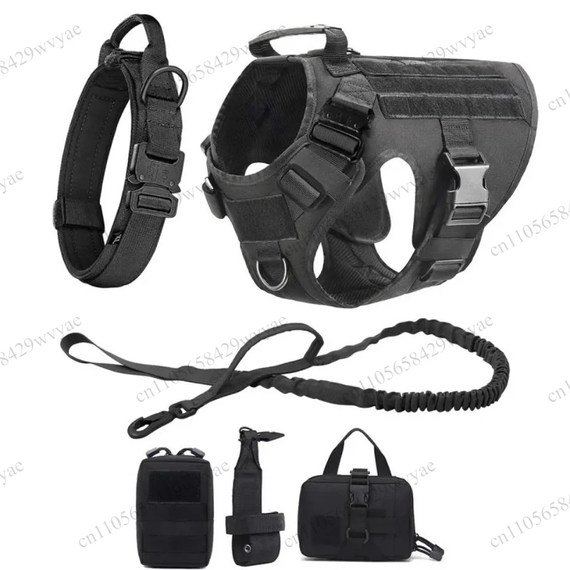 Adjustable Tactical Dog Vest Harness Leash Collar Molle Pouches For Medium Large Dogs Training view 3