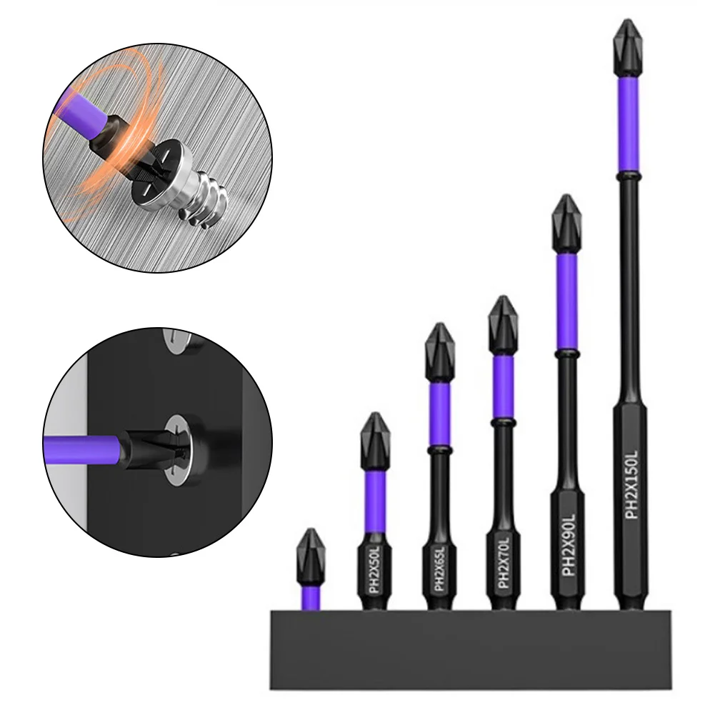 

6PCS PH2 Cross Screwdriver Set Magnetic Batch Head Impact Drill Bit Screw Alloy Steel Non-slip Cross Screwdriver Tools 25-150mm