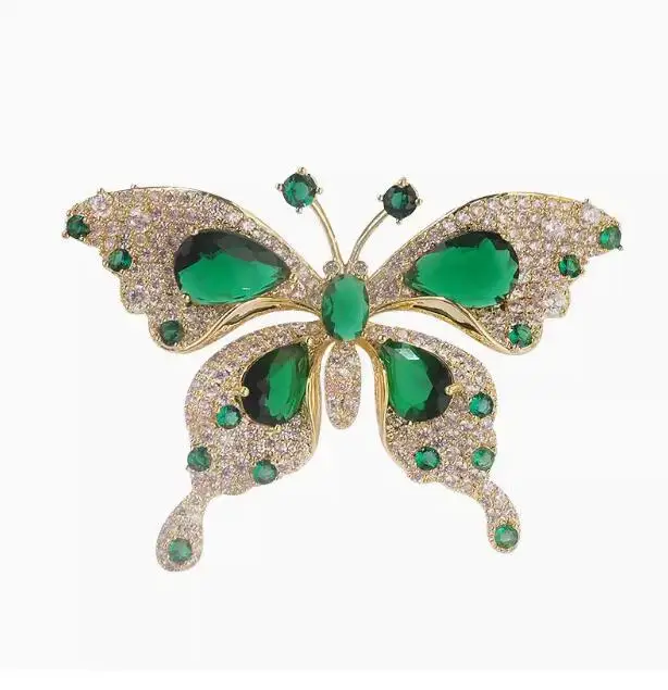 Retro Green Emerald Crystal Butterfly Brooches for Women Girls Elegant Badges Classic Lady Dress Suit Jewelry Accessories Gifts images - 6