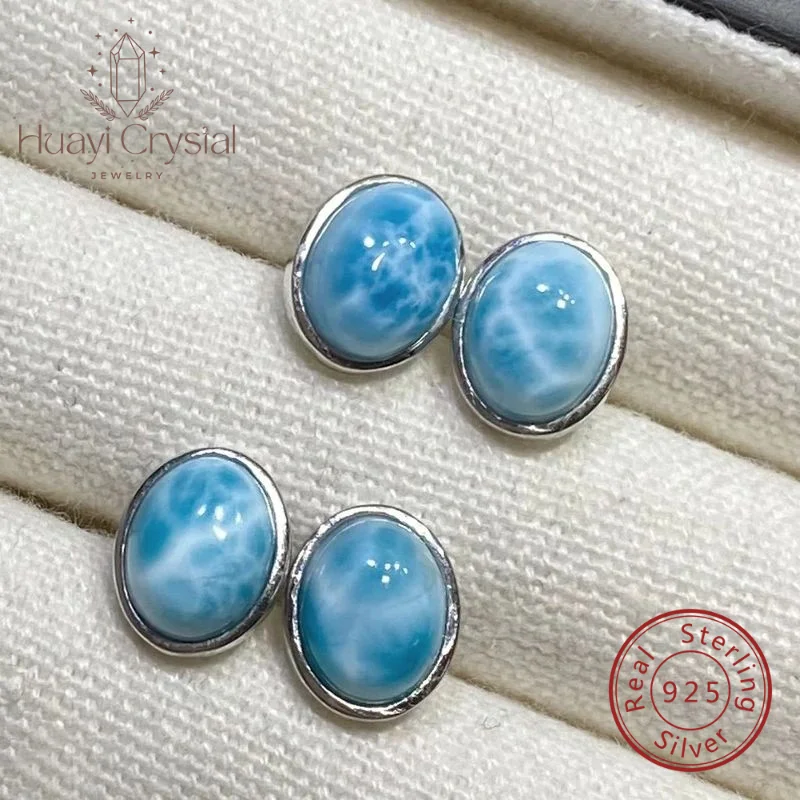 

Серьги-гвоздики из натурального камня ламарита, натуральное серебро 925 пробы, 7*9 мм, овальные серьги-гвоздики с разными узорами, подарок для женщин