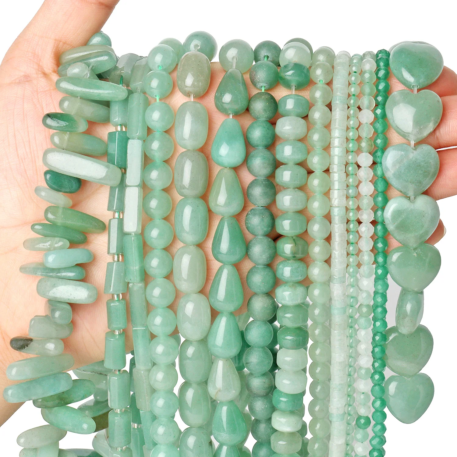 Wholesale Natural Green Aventurine Stone Beads Charms Heart Waterdrop Round Faceted Loose Beads For Jewelry Making Diy Bracelet