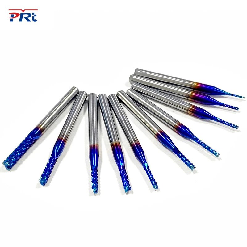 PRTCNC10pcs End Mill CNC Router Bits, 0.8-3.175mm 1/8” Shank Nano Blue Coating Engraving Bits Cutter Woodworking Tools