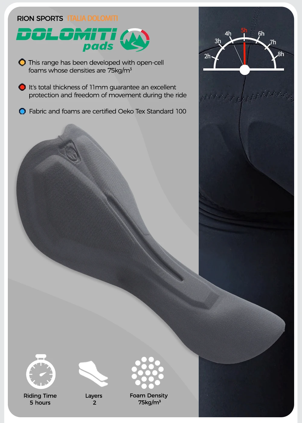 RION Herren Radsport-Trägerhose MTB-Tights Nahtlose Profi-Fahrradbekleidung Trägerhosen Italienische Dolomiti-Polsterung Rennrad-Ausrüstung – Detail 6