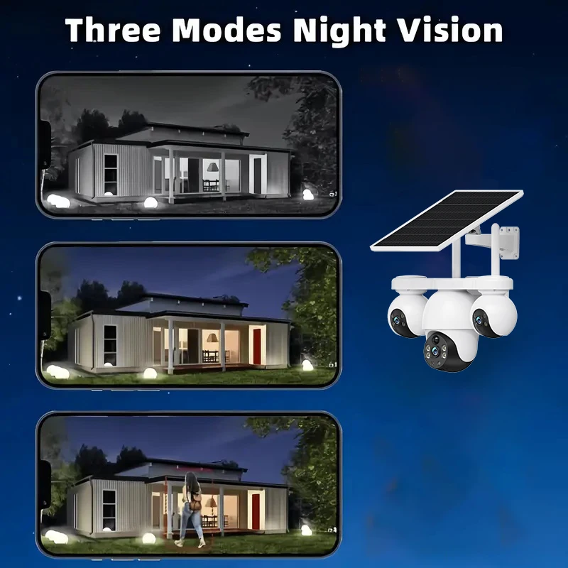 V380Pro Telecamera solare 4G Sim Card 12MP Outdoor 3 lenti 3 schermi PIR Rilevamento umano Telecamere IP di rete Visione notturna CCTV Sicurezza Pro