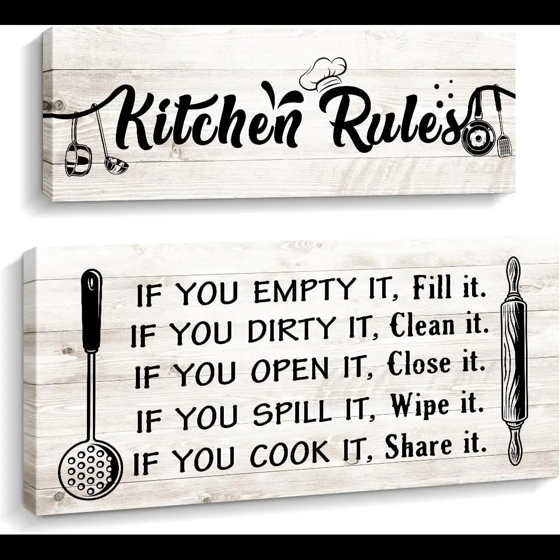 Kas Home Kitchen Rules Wall Decor   Pieces Farmhouse Rustic Quotes Canvas Framed Prints for Kitchen  Restaurant  Ready to Hang W