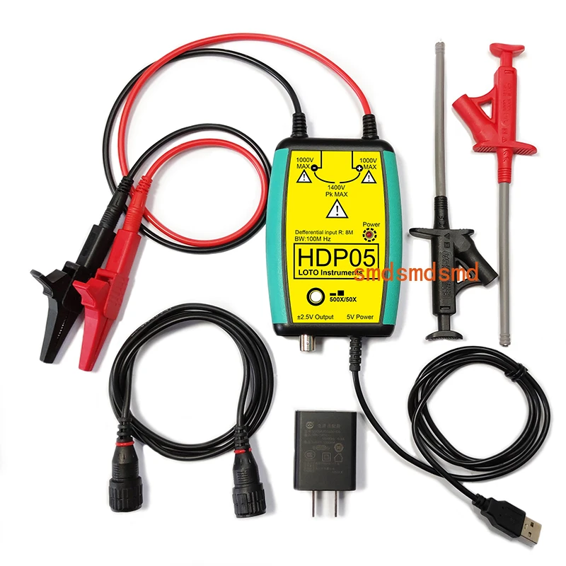 Oscilloscope High Voltage Differential Probe, Model HDP50, 100MHz, 1400V, BNC, Widely Compatible with Different Oscilloscopes.