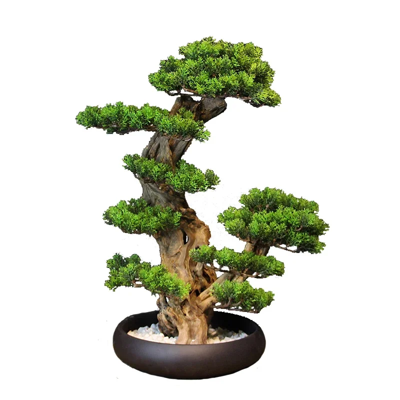 

New Chinese Artificial Green Plant Welcoming Pine Bonsai Living Room TV Cabinet Hallway Decorations ZEN Micro Landscape