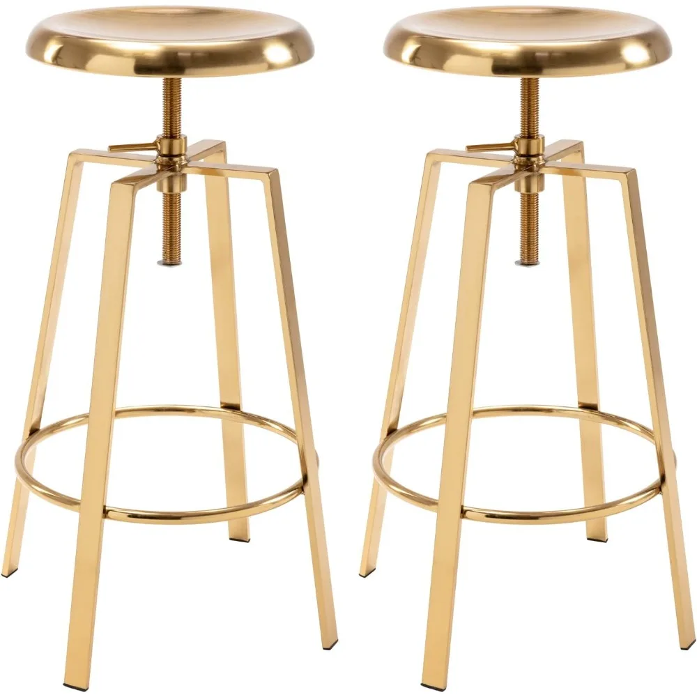 

Industrial Bar Stools Set of 2, Adjustable Swivel Four Legged Round Metal Barstools, Backless Counter Height Bar Chairs