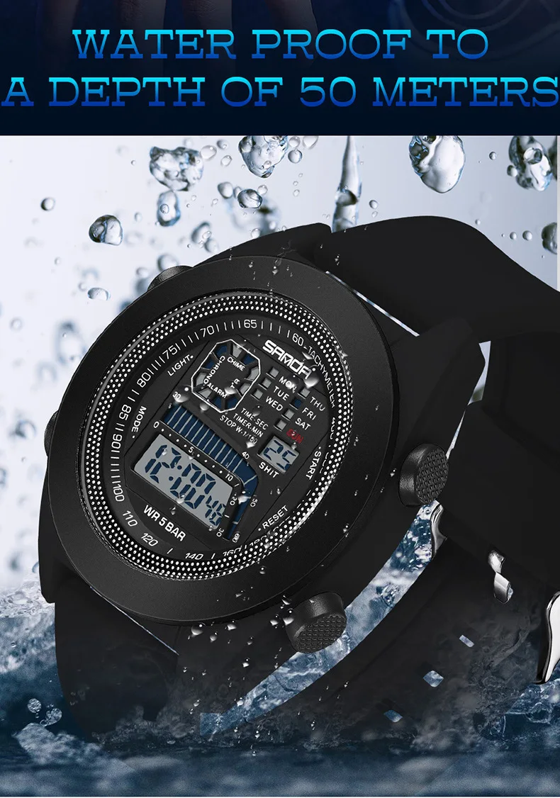 Sanda 9025 New Fashion Water Resistant Electronic Movement Outdoor Sport Hand Clock For Men Alarm Mode Wrist Stop Watch