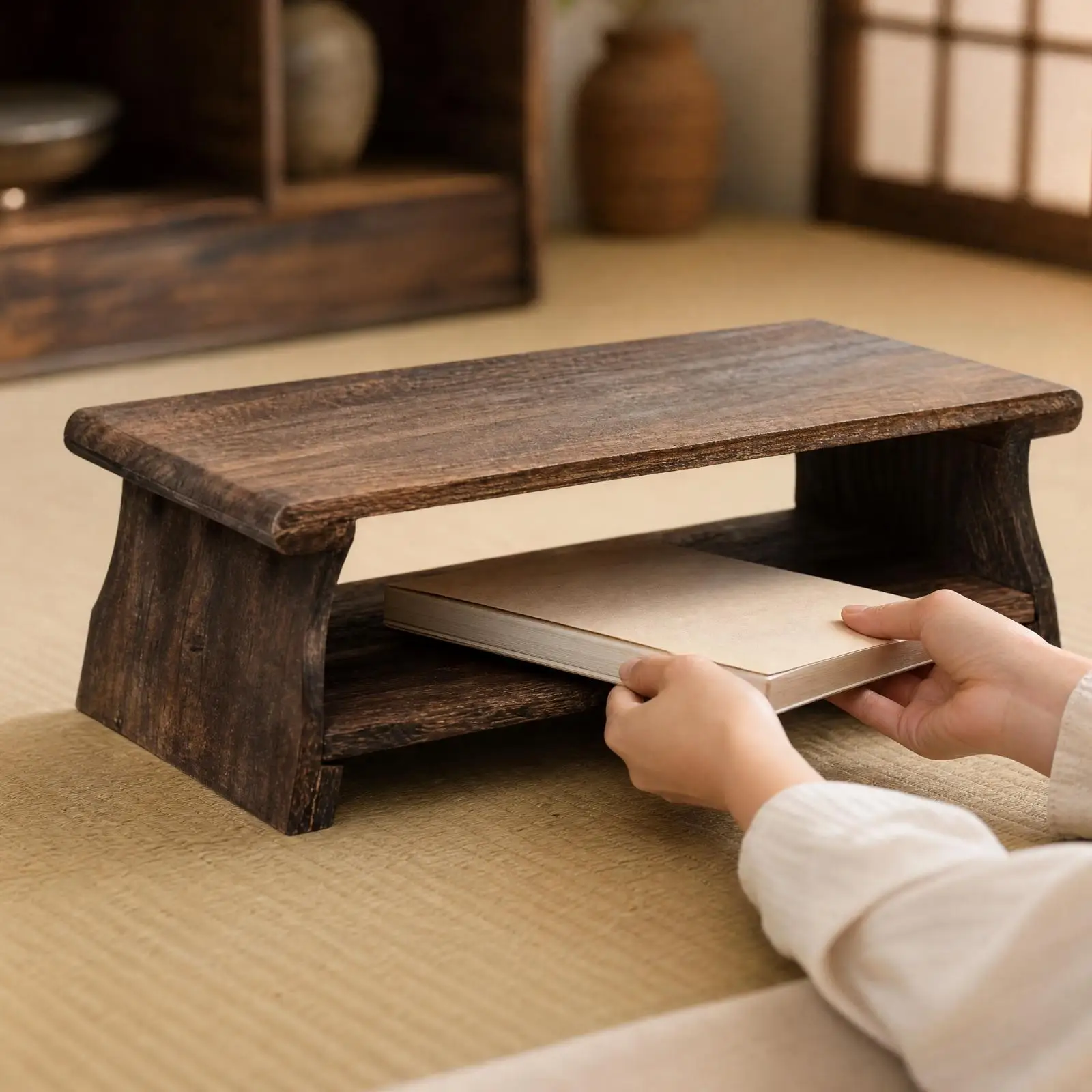 Compact Solid Wood Side Table with Open Shelf for Living Room Tea Corner Portable Multiuse Furniture