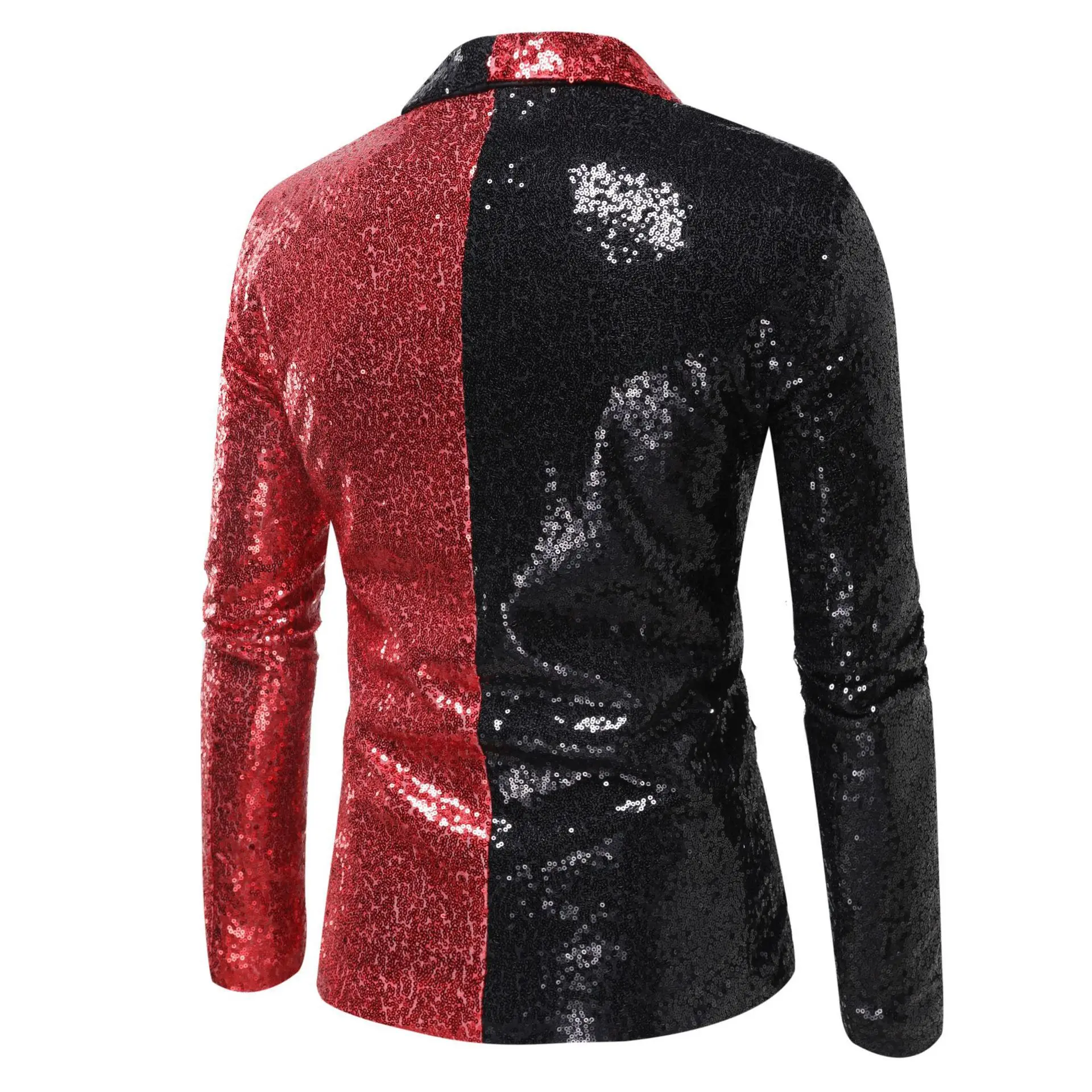 Bar Nightclub Male Singer Splice Color Blazer Coat  Gold Black Sequins Glitter Stage Tuxedo Banquet Party Host Chorus Costume image 6