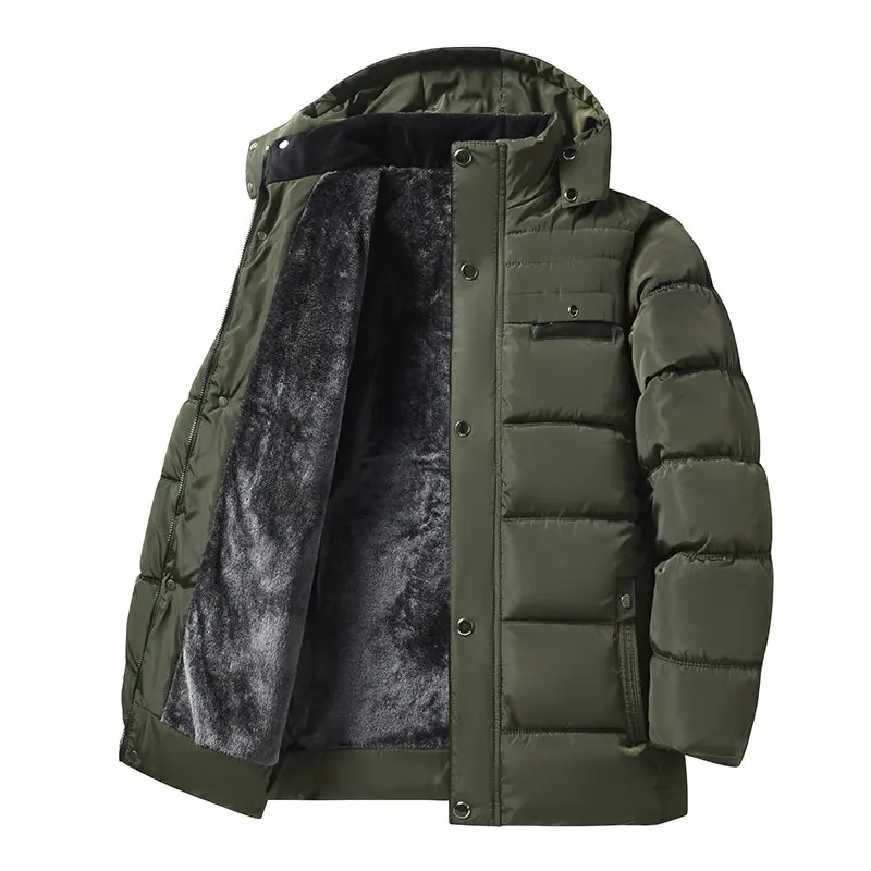 

Autumn and Winter Fashion Solid Color Thickened Warm Hooded Cotton-Padded Jacket Men's Loose Sports Waterproof Large Size Coat