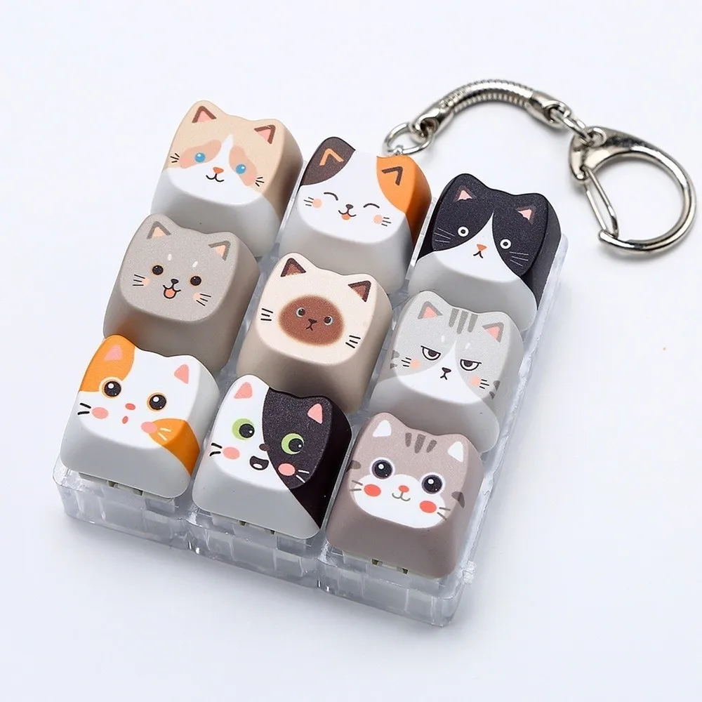 9 Grid Clicker Fidget Keychain Cartoon Cat Keyboard Fidget Stress Relief Creative Cat Keyboard Keyring Clicker Fidget