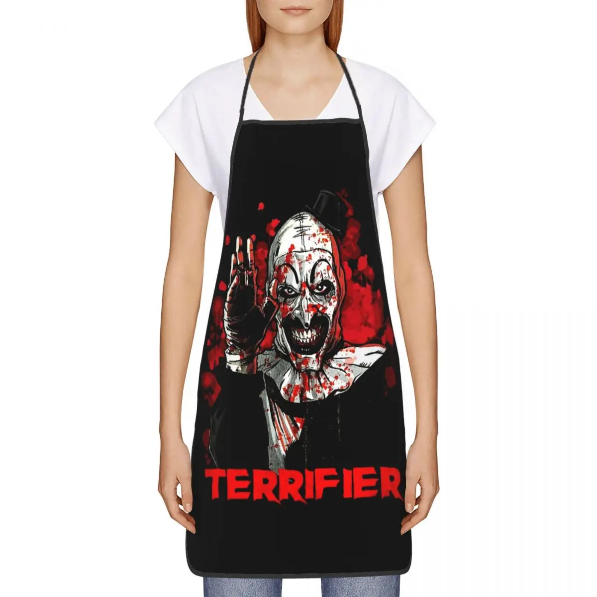 Custom Bib Terrifier Apron for Men Women Unisex Adult Chef Kitchen Cooking Halloween Horror Movie Clown Tablier Cuisine Painting