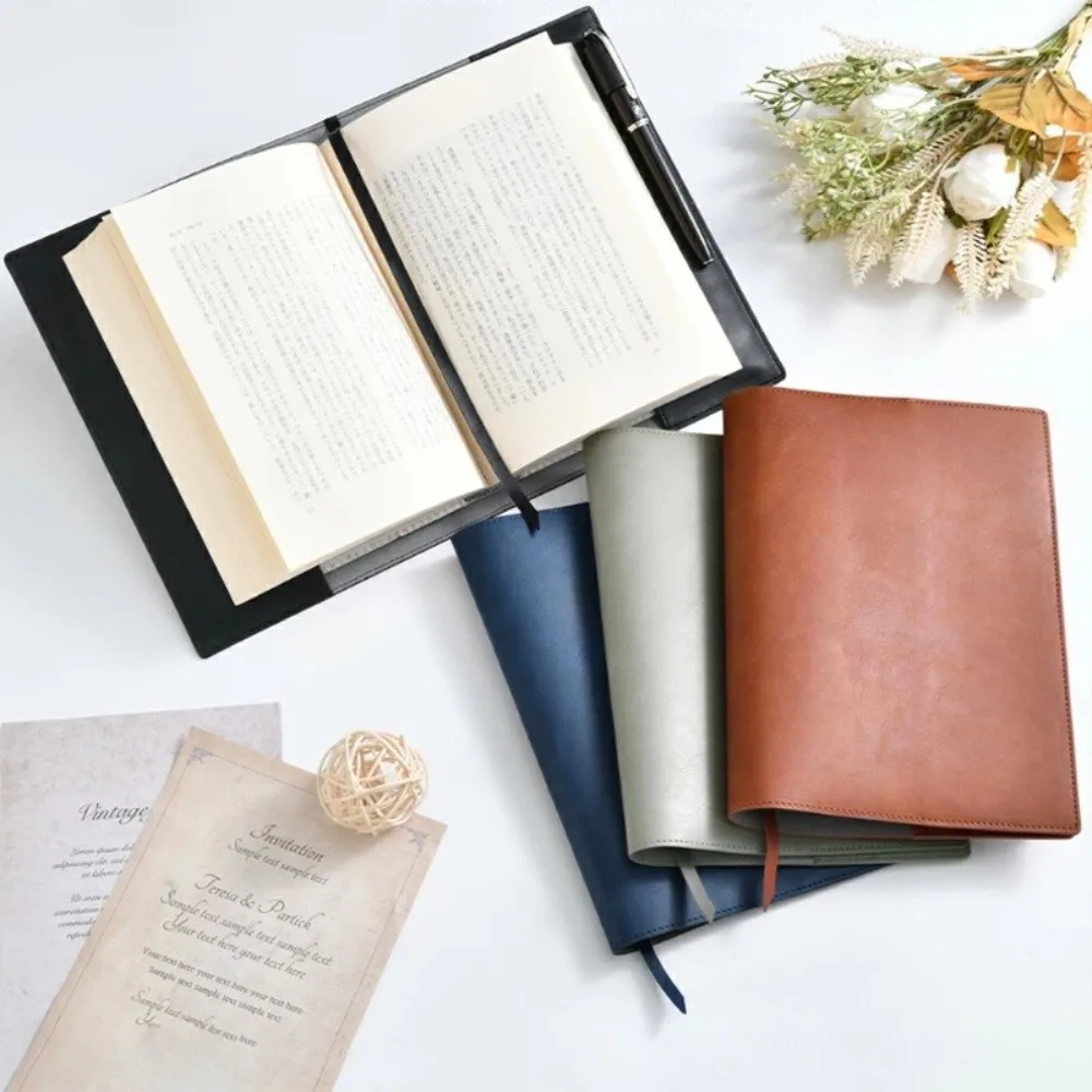 Simple A5 Notebook Cover PU Leather Replaceable Book Protective Cover Solid Color Notebook Leather Cover Home Office Use