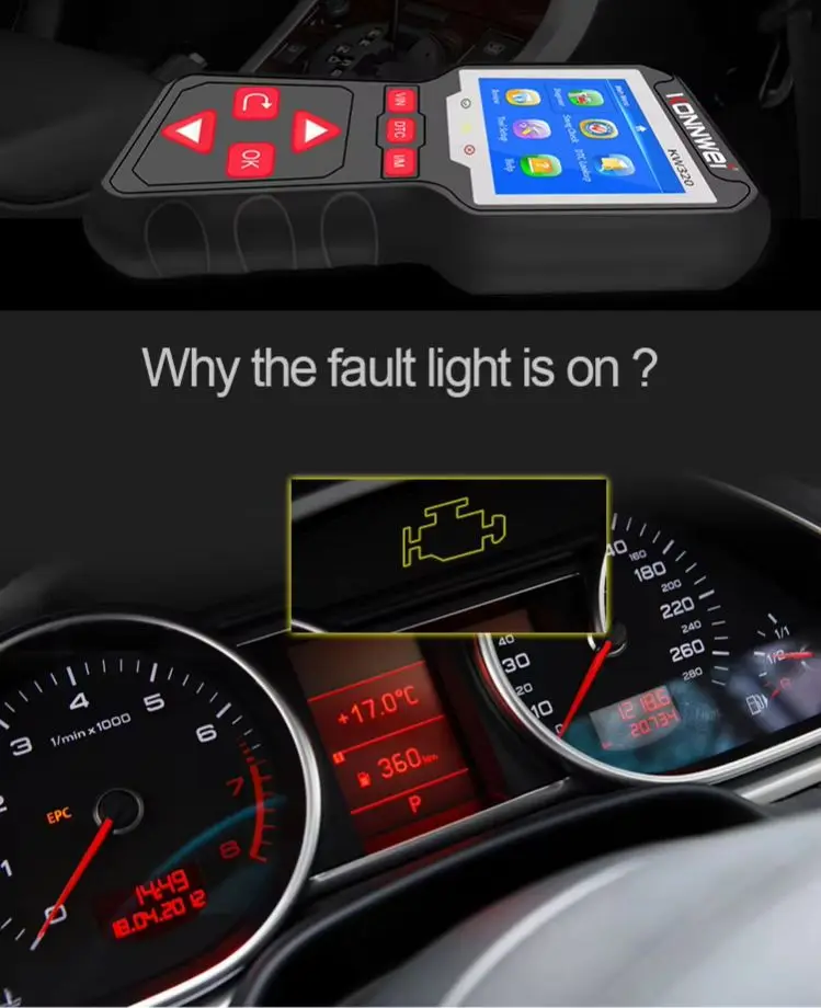 KW320 OBD2 EOBD Code Reader, Portable Car Scanner Vehicle Engine Fault Diagnostic Scan Tool