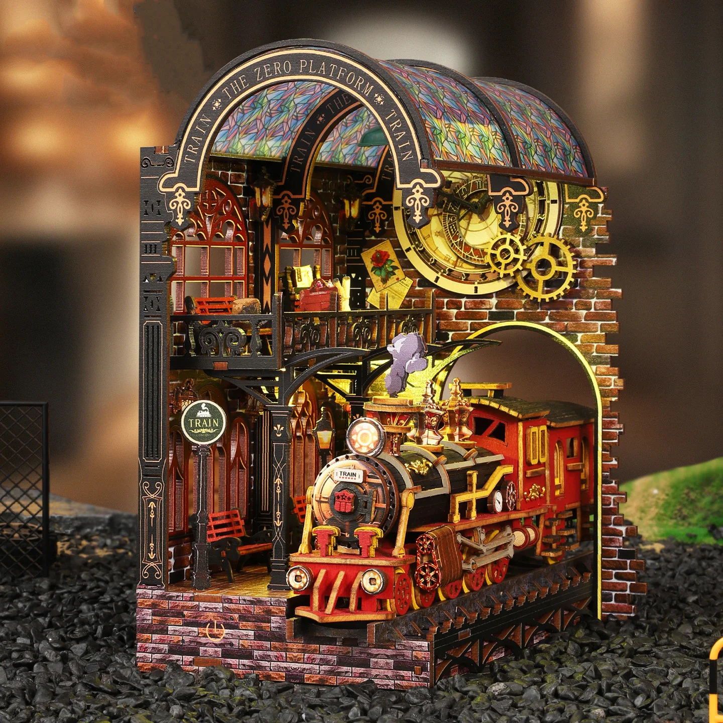 DIY 나무 책장 삽입 키트 미니어처 모델 키트 책장 제로 플랫폼 트레인 북엔드 친구 생일 선물용