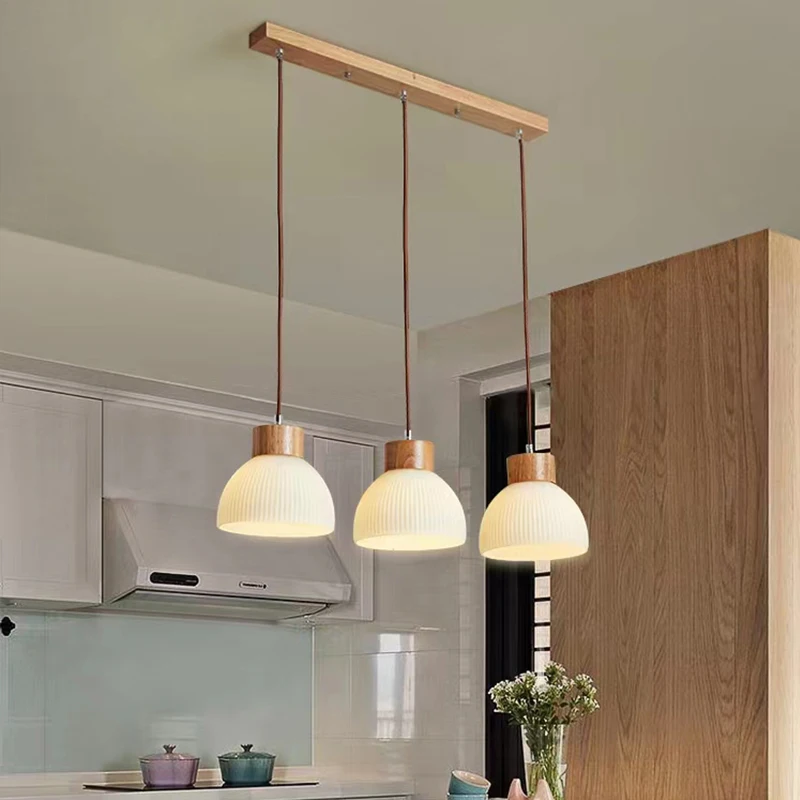 

Wood Pendant Lights For Kitchen Dining Room Home Decor Front Desk Shop Bar Aisle Corridor Glass Hanging lamps Ceiling Lamps