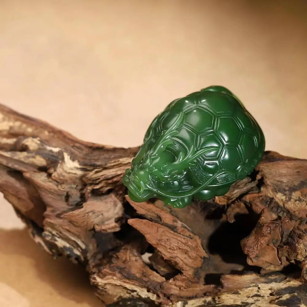 Tortuga de dragón tallada a mano de JADE verde, 181g, certificado, chino, 100% NATURAL