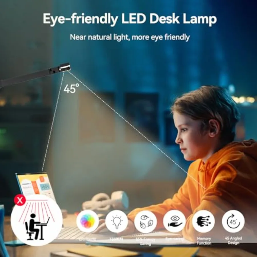 LED Architect Desk Lamp with Clamp - 24W Ultra Bright Adjustable Swing Arm Light for Home Office, 3000 Lumen Auto Dimming Compu