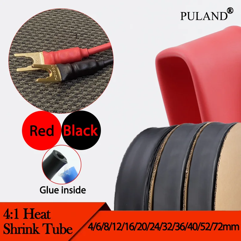 Black/Red 4:1 Heat Shrink Tube With Thick Dual Wall ﻿Glue Dia. 4mm ~ 72mm Shrinkable Tubing DIY Cable Protector Sleeve 1-10Meter