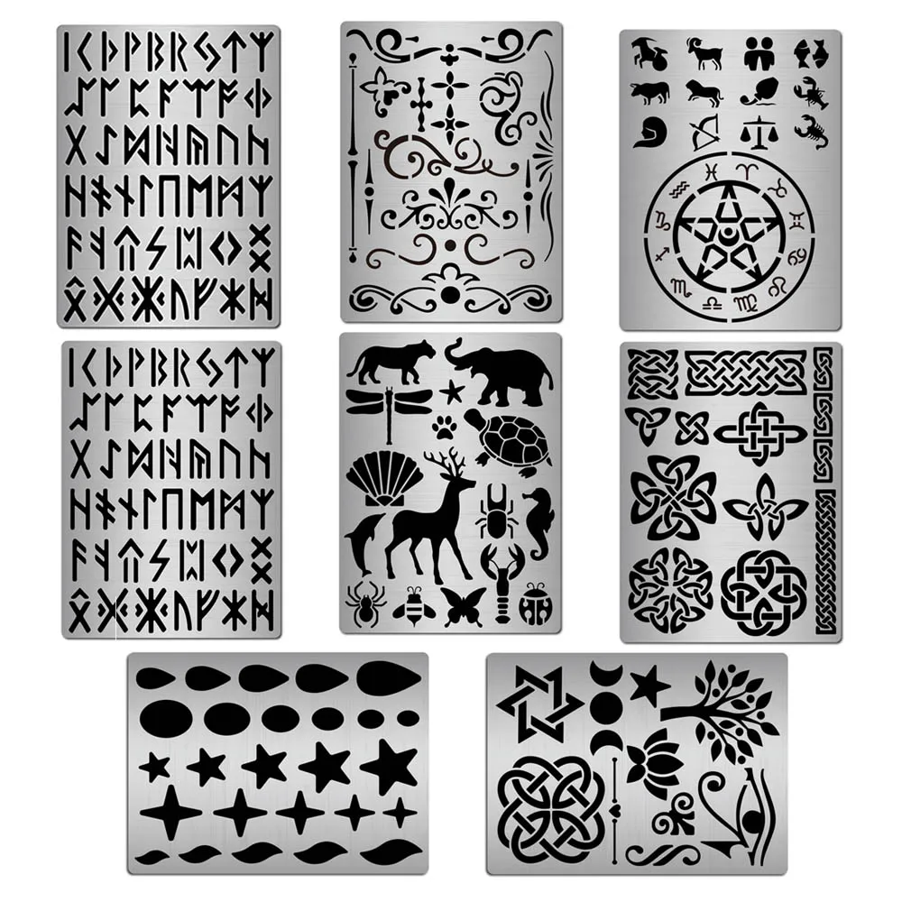 Runes Stencil Stainless Steel Ancient Alphabet Elder Futhark Plantillas Abecedarios Template Gothic Font Lettering Stencils