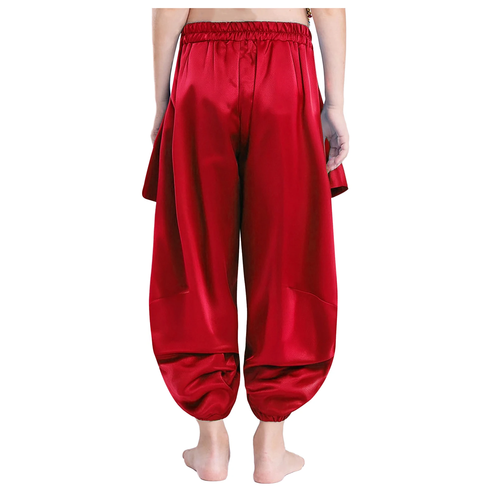 Pantaloni Harem per danza del ventre per ragazze per bambini Costume da ballo indiano Pantaloni con cintura semi elastica arricciata in tinta unita morbida per prestazioni