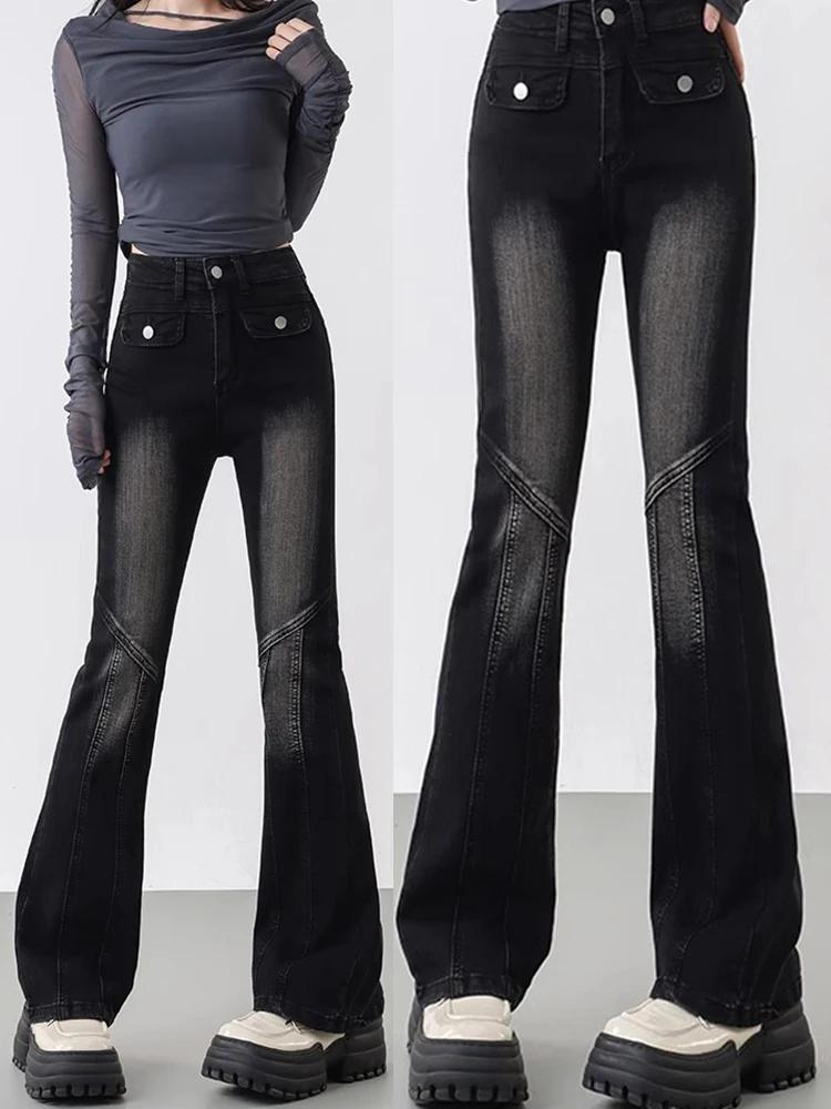 

Черные утепленные женские джинсы с флисовой подкладкой, с высокой талией, микро-клеш, из денима, с эффектом похудения, для зимы, повседневные, с высокой эластичностью