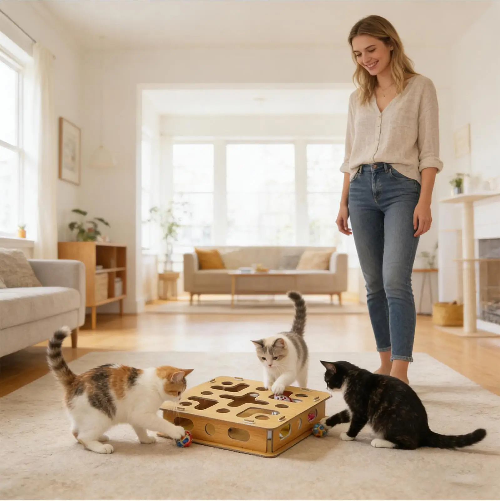 

Деревянная доска-игрушка для кошек с колокольчиком и пилкой для когтей, интерактивный набор для стимуляции активности домашних котят