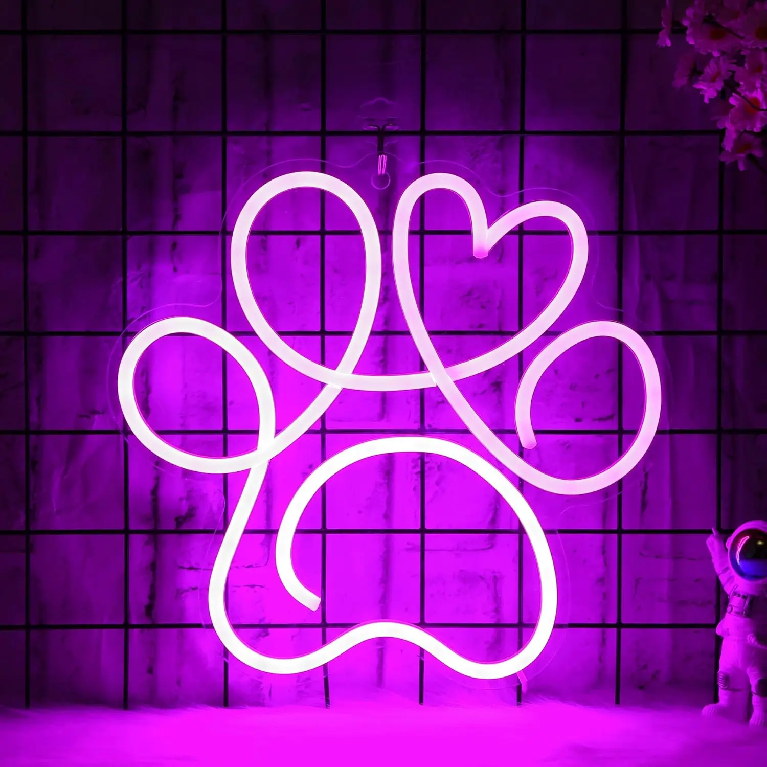 Dog Paw Neon Sign LED Wall Art USB Powered Cute Pet Heart Glow Lamp Animal Theme Kidsroom Decor Game Bedroom Party Hanging Light