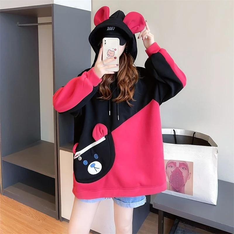 Fleece Female Hooded Top Emo Youthful Clothes Novelty Korean Clothing Designer 90s Vintage Oversize Women's Hoodies Sweatshirts