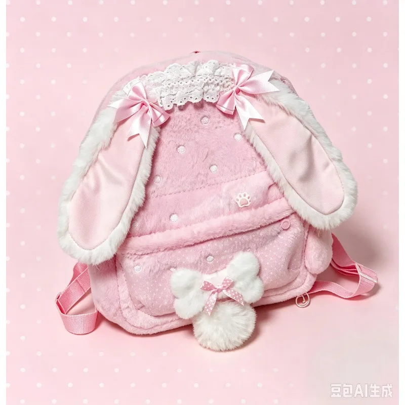 DoLife Store Y2K 2026 Rabbit Ears Pink Backpack Rabbit Bow Bones Cute Pink Daughter Clothing Backpack