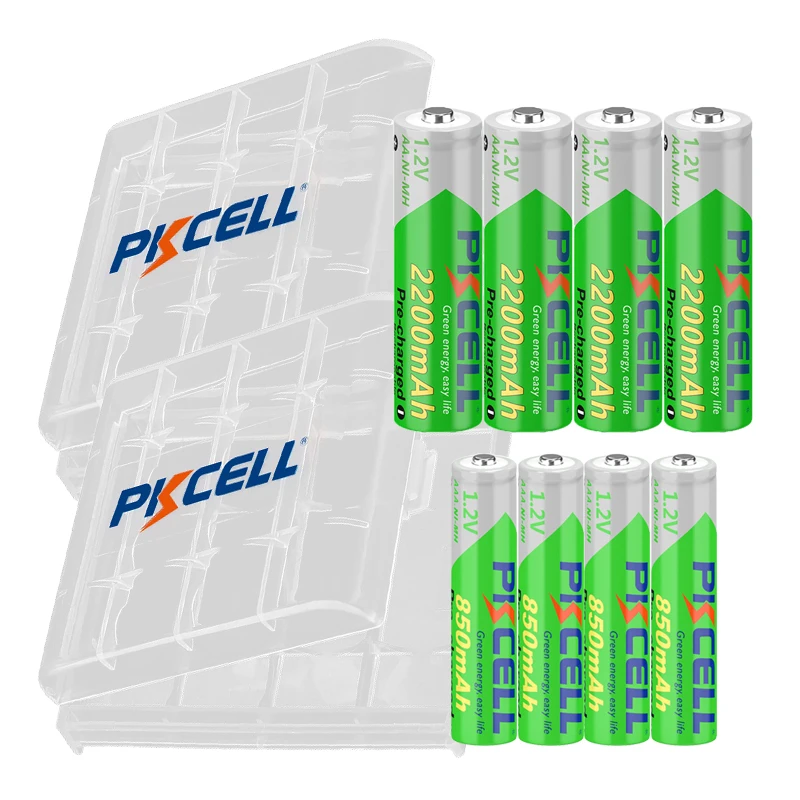 

4/8/16/24 pack PKCELL 2200MAH AA Battery +AAA 850MAH 1.2V NI-MH AAA/AA Rechargeable batteries and battery Box for flashlight toy