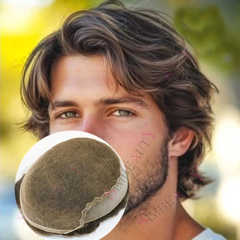 

Мужской парик-накладка Q6 с невидимым швейцарским кружевом, европейские мягкие натуральные волосы, светло-серые, система замещения волос