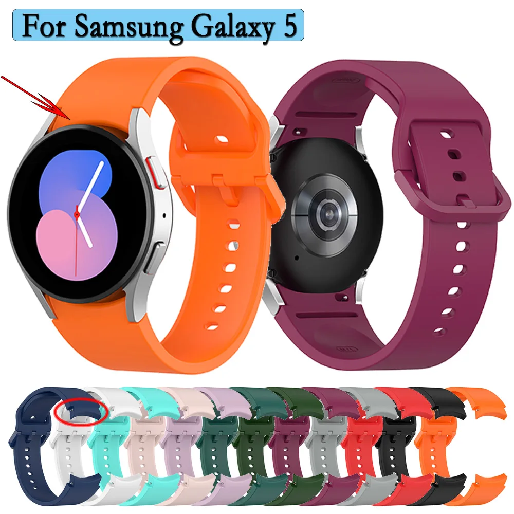 Tali silikon 20mm untuk Samsung Galaxy 5 tahan lama tanpa celah gelang jam olahraga asli warna tunggal aksesori sabuk dapat disesuaikan