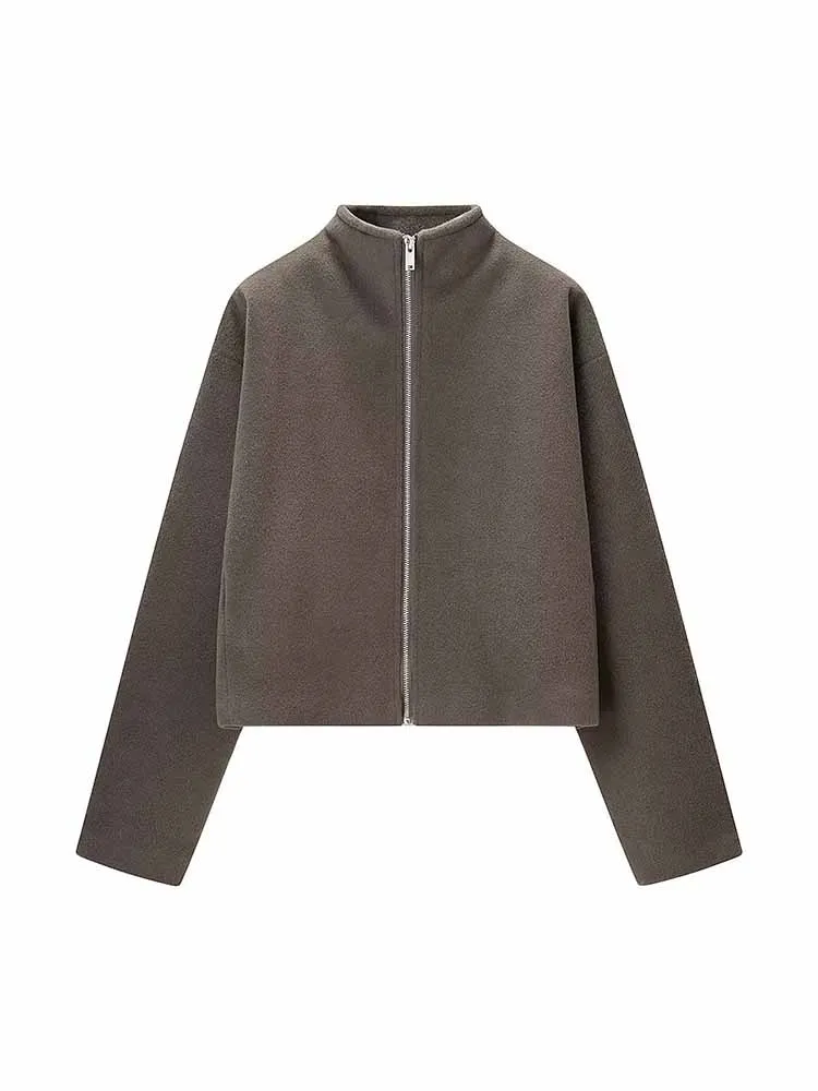 HH Frau Frühling Mode Lange Ärmel Zipper Einfarbig Lose Beiläufige Mantel Weibliche Pendeln Leichte Street Style Kurze Jacke