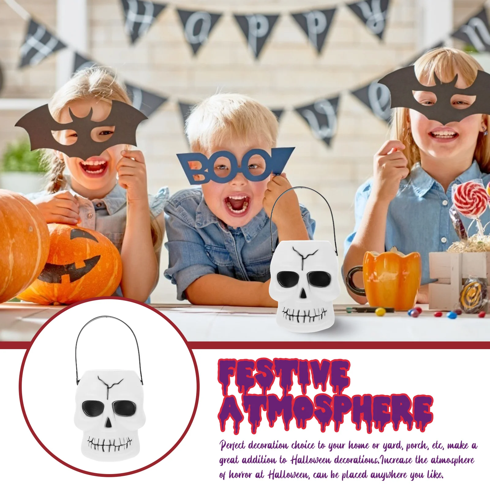 

1pc Halloween Candy Bucket Skull Design 3D Horror Storage Jar Party Decor Sweets Container Home Yard Decoration Supplies