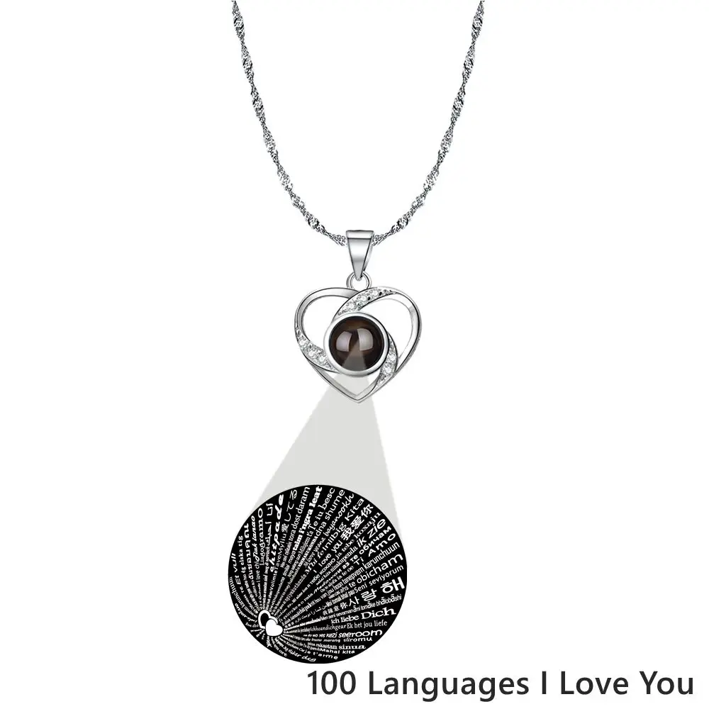 Custom Projection Photo Necklace S925 Silver Heart Pendant Necklace for Women Mother's Day Valentine Day Family Birthday Gift