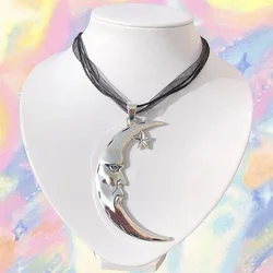 Exaggerated Big Moon Pendants Necklace for Women Punk Cool Girl Black Rope Chain Necklaces Korean Fashion Aesthetic Jewelry New