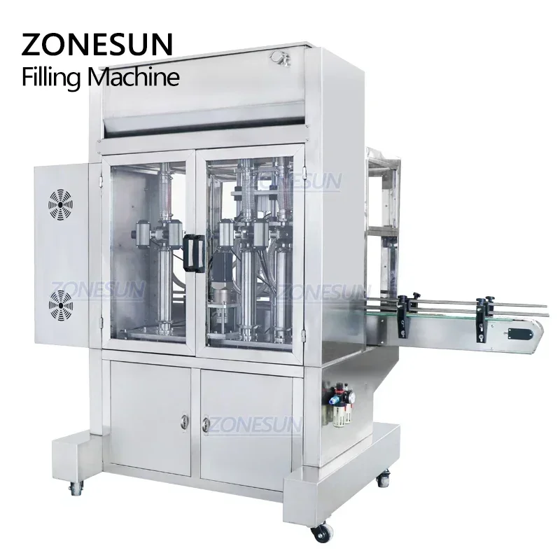 ZONESUN ZS-SV4G Riempitrice servo automatica a 4 ugelli per linea di imballaggio di bottiglie di miele, pasta, crema e liquidi